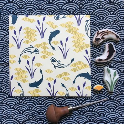 Coffret de tampons « Roseaux, carpes et vagues »