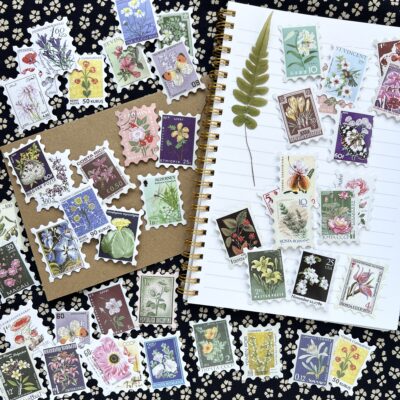 Stickers faux timbres fleurs