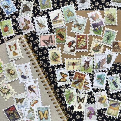 Stickers faux timbres oiseaux et insectes