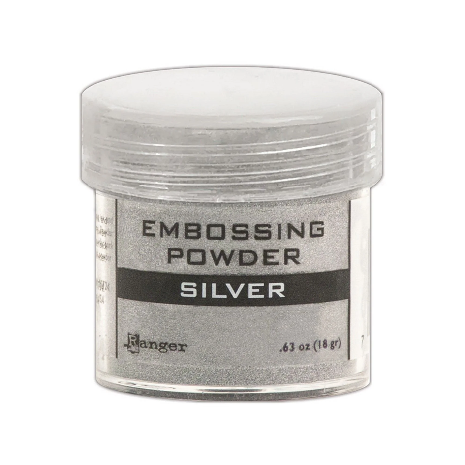 Poudre à embosser argentée marque Ranger pour imprimer en relief