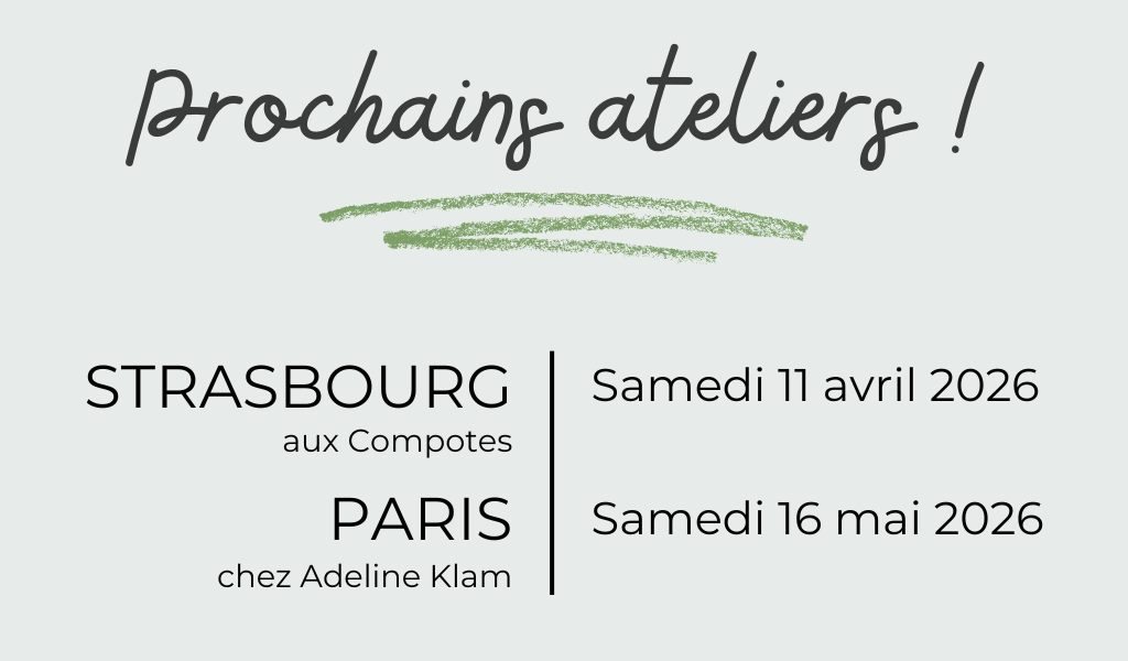 Dates des prochains ateliers créatifs à Paris et Strasbourg, gravure de tampons